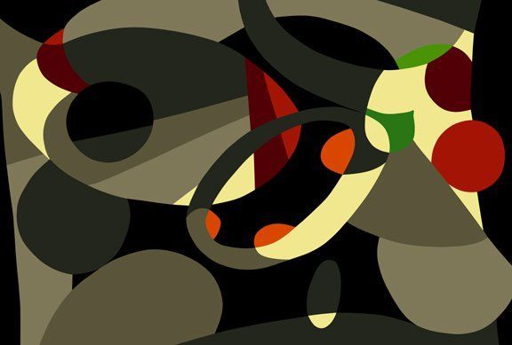 A painting of circles on a black background