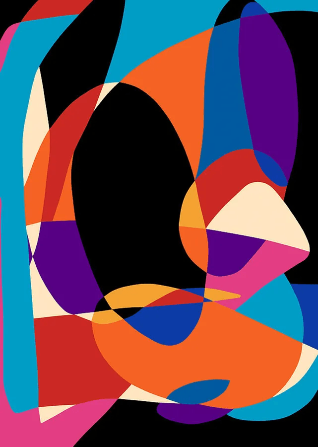 A colorful abstract painting on a black background