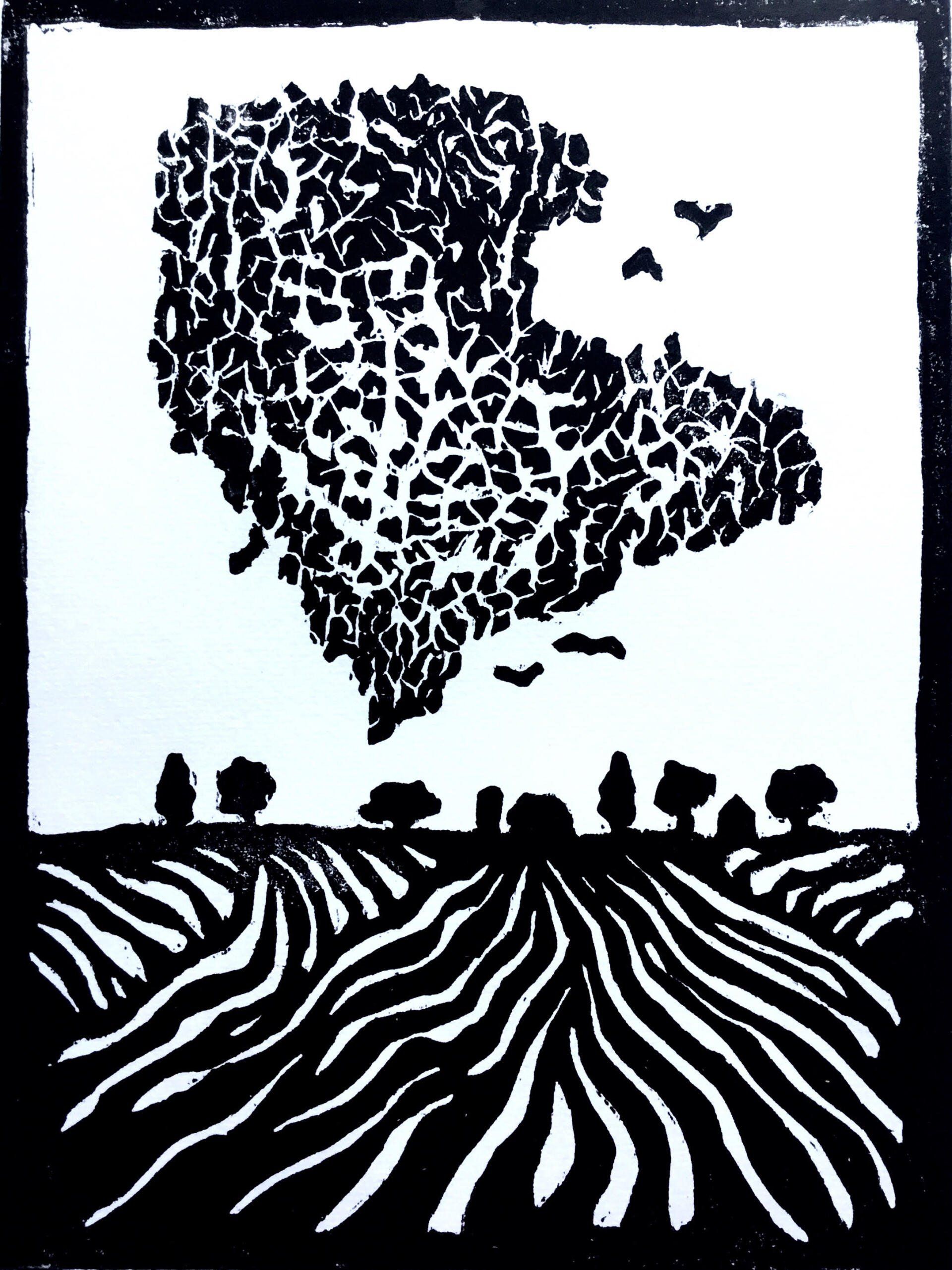 A black and white drawing of a zebra print field