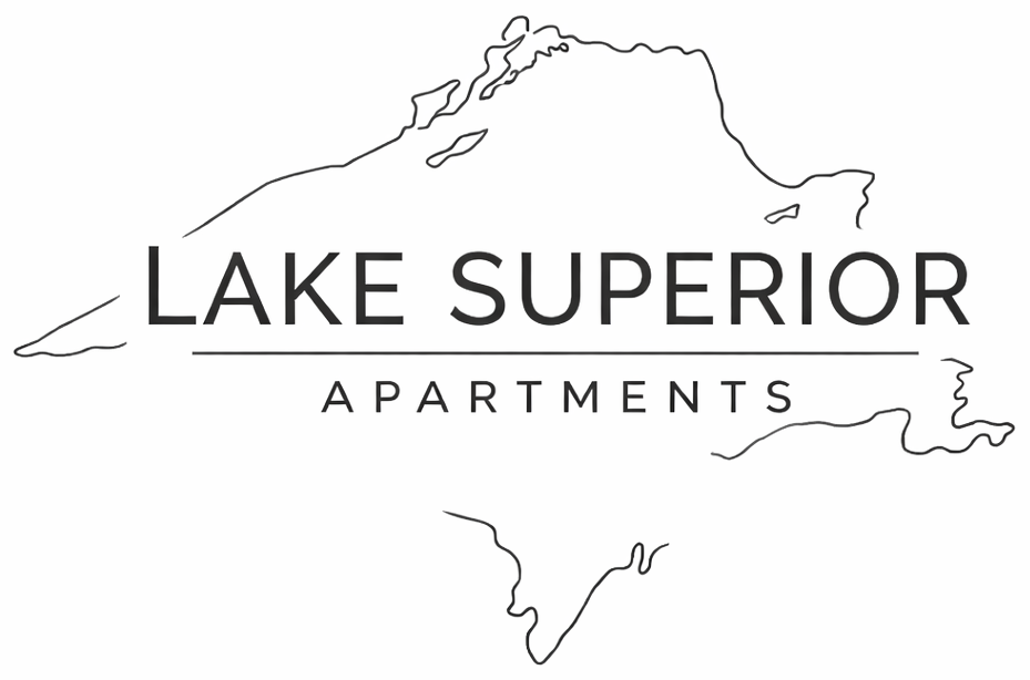Lake Superior Apartments logo with the lake outline behind text.