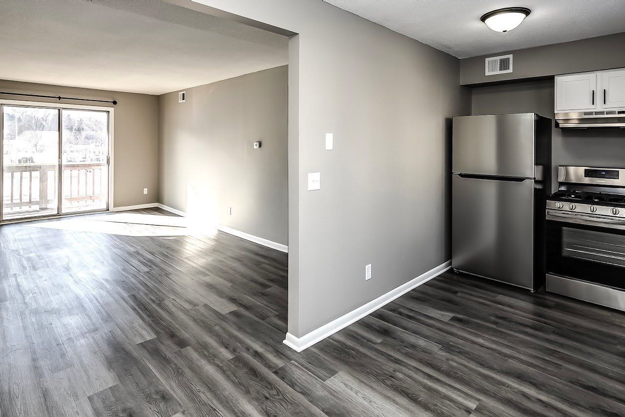 Modern Kitchen Photo With Living Room