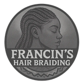 Logo: Woman with braided hair, text "Francin's Hair Braiding" inside a grey circular design.