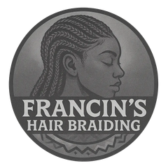 Logo: Woman with braided hair, text "Francin's Hair Braiding" inside a grey circular design.