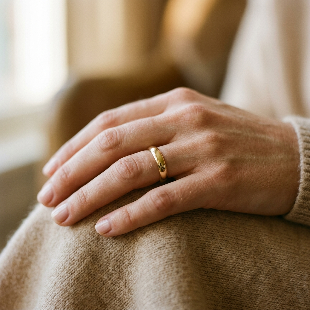 Hand met een gouden gedenksieraad
