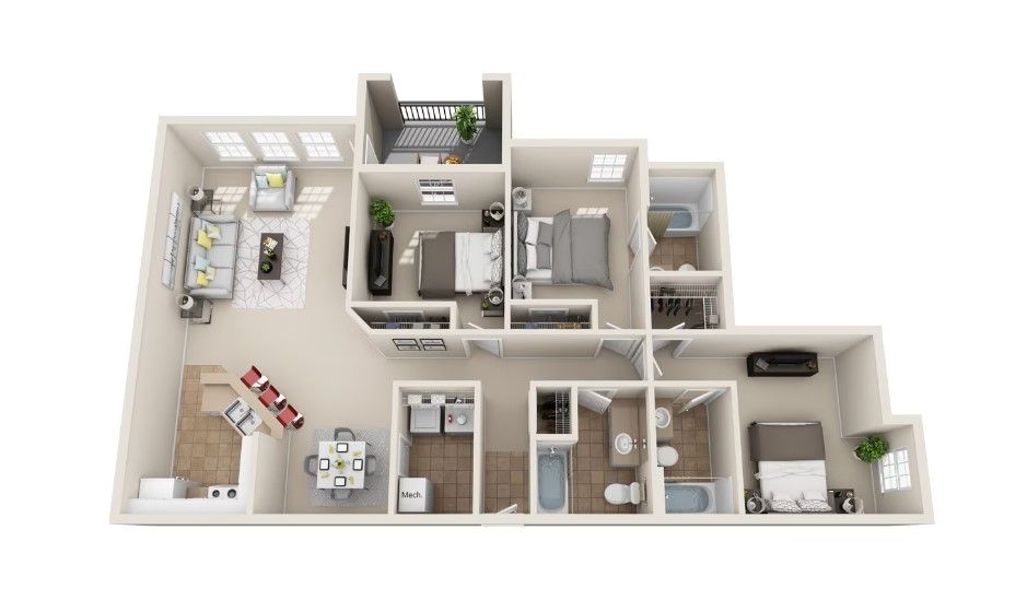 Floor Plan: 3 Bed · 3 Bath · 1,361 SQ. FT