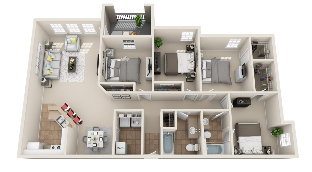 Floor Plan: 4 Bed · 2 Bath · 1,500 SQ. FT