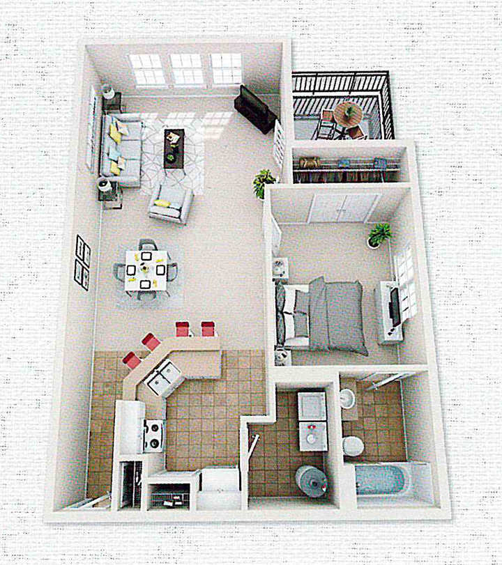 Floor Plan: Floor Plan: 1 Bed · 1 Bath · 914 SQ. FT