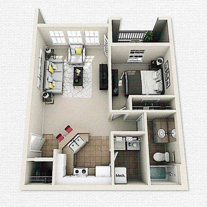 Floor Plan: 1 Bed · 1 Bath · 733 SQ. FT