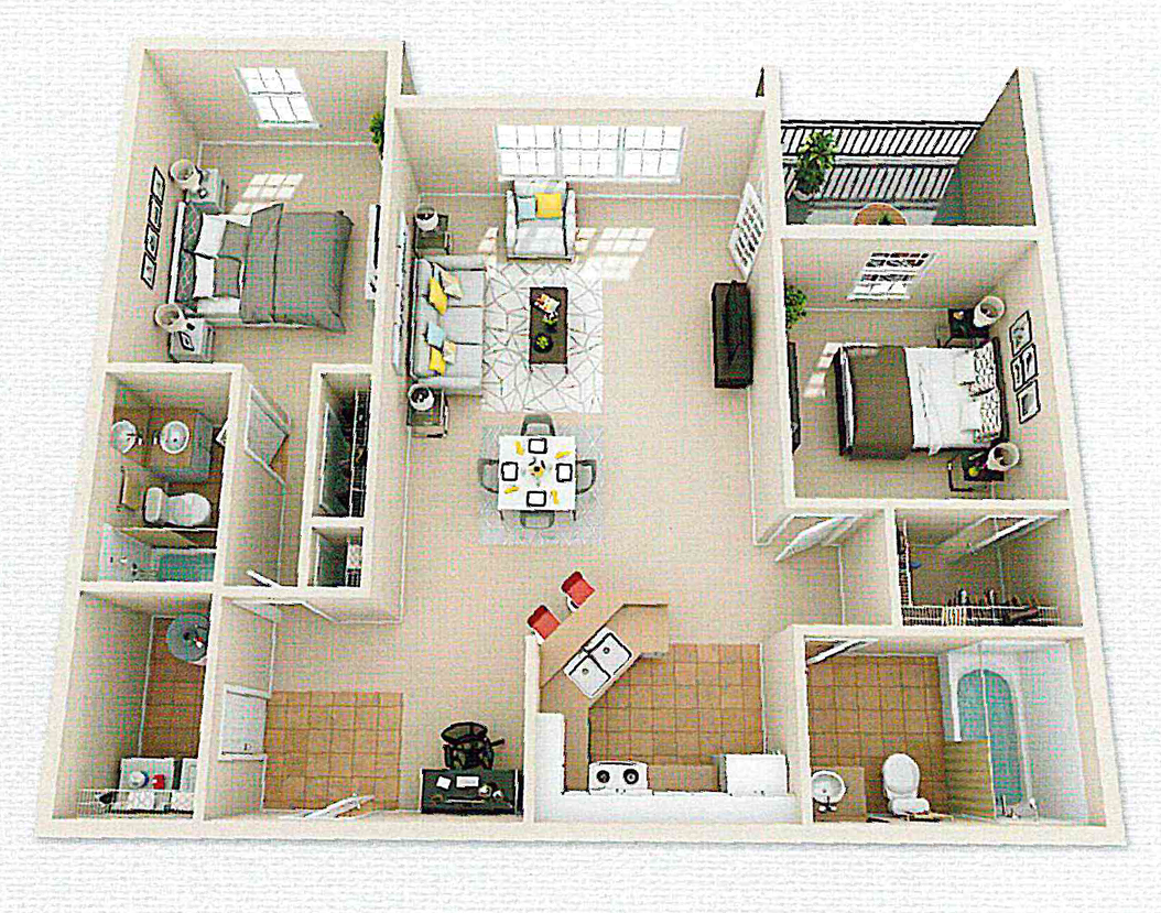 Floor Plan: 2 Bed · 2 Bath · 1,034 SQ. FT