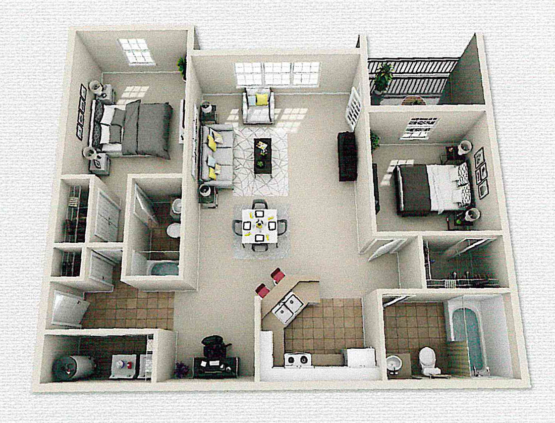 Floor Plan: 2 Bed · 2 Bath · 1,012 SQ. FT