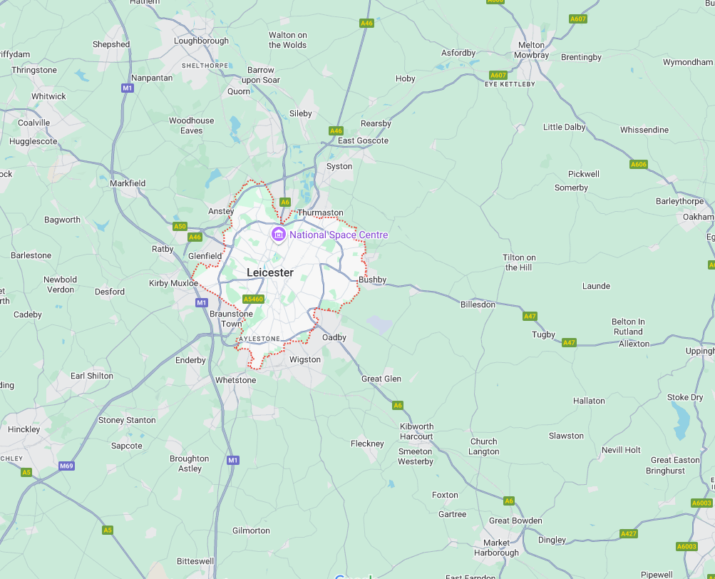 A map showing the location of Leicester in the UK