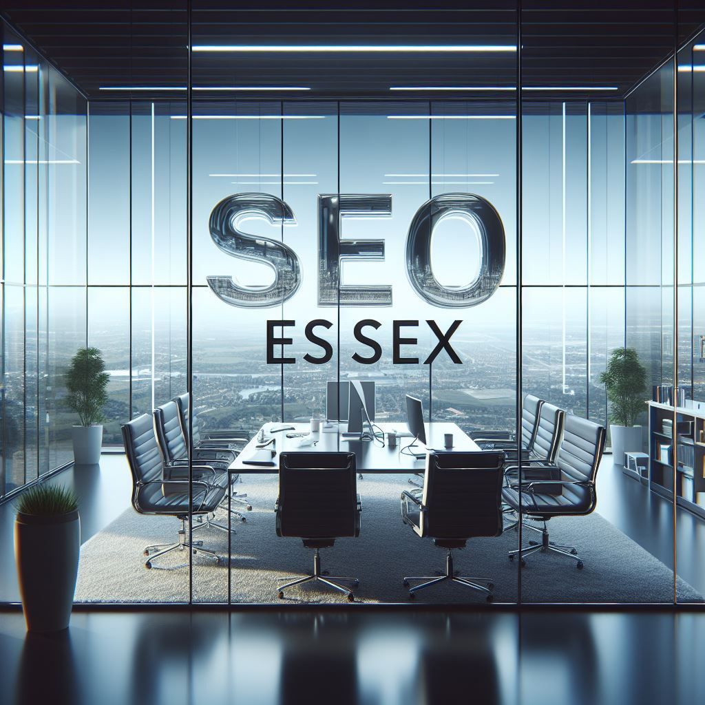 SEO Essex on a glass partition wall overlooking a meeting room with glass on all sides, which overlooks the city