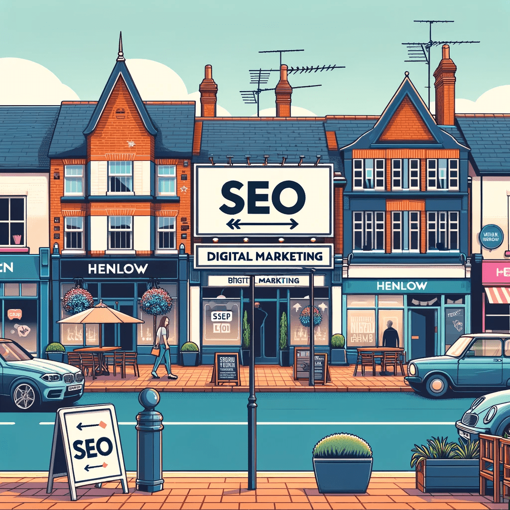 a street scene with a sign that says seo digital marketing
