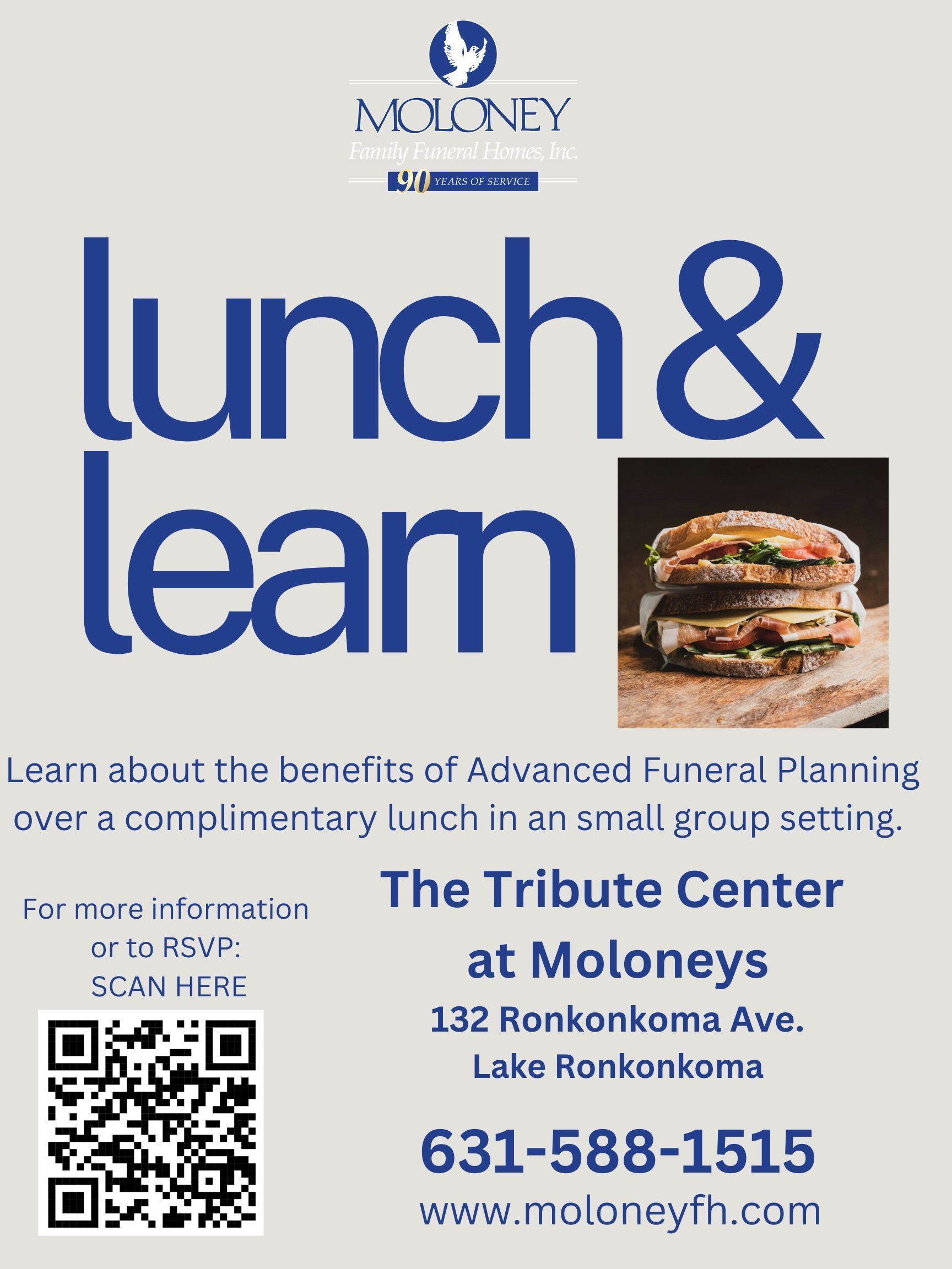 A poster for lunch and learn at the tribute center