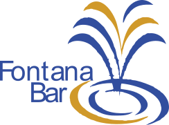 Fontana Bar logo with blue and gold fountain design over a golden pond.