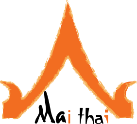 Orange Thai temple roof shape logo with the name