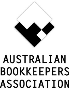 Logo for the Australian Bookkeepers Association. Black and white geometric design over text.