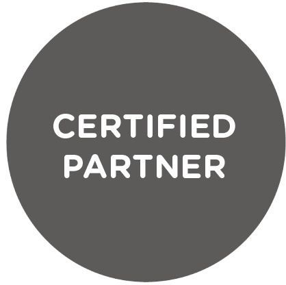 A certified partner logo in a circle on a white background.