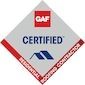 GAF Certified Residential Roofing Contractor logo. Diamond-shaped emblem with a house icon.