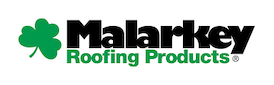 Malarkey Roofing Products logo with a green shamrock and black text.