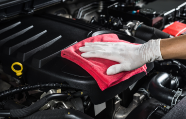 Clean engine being wiped down in Chilliwack