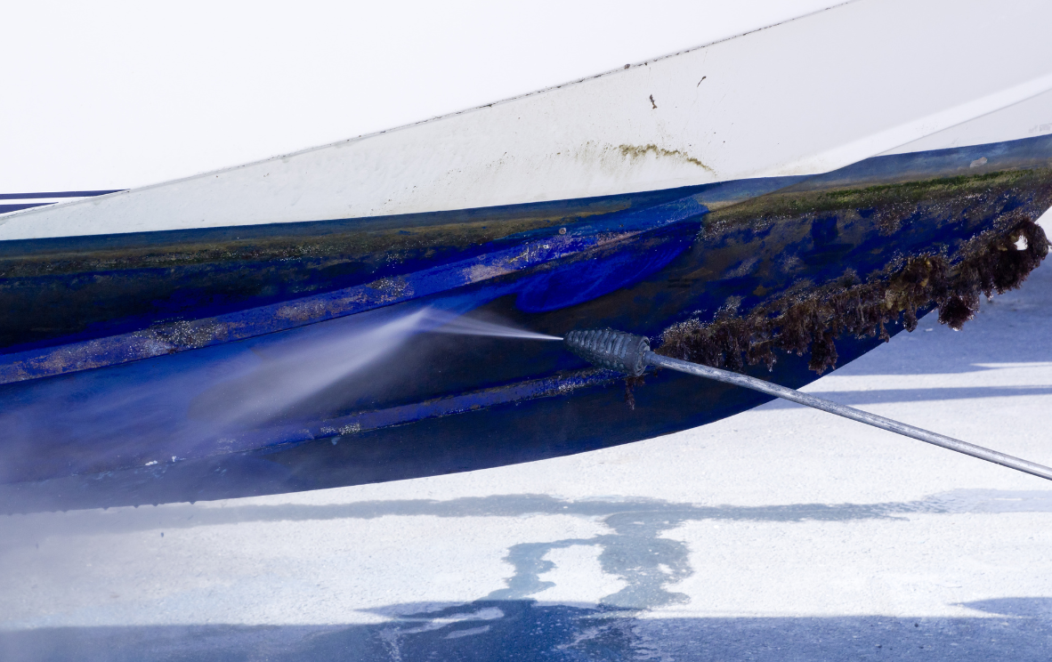 Power Washing a boats hull