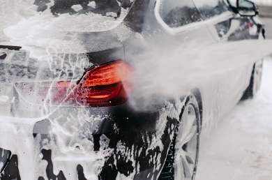 washing and cleaning a car in Langley, BC