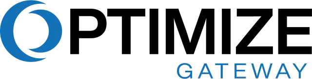 The Optimize Gateway logo features a blue abstract circular icon next to the black text 