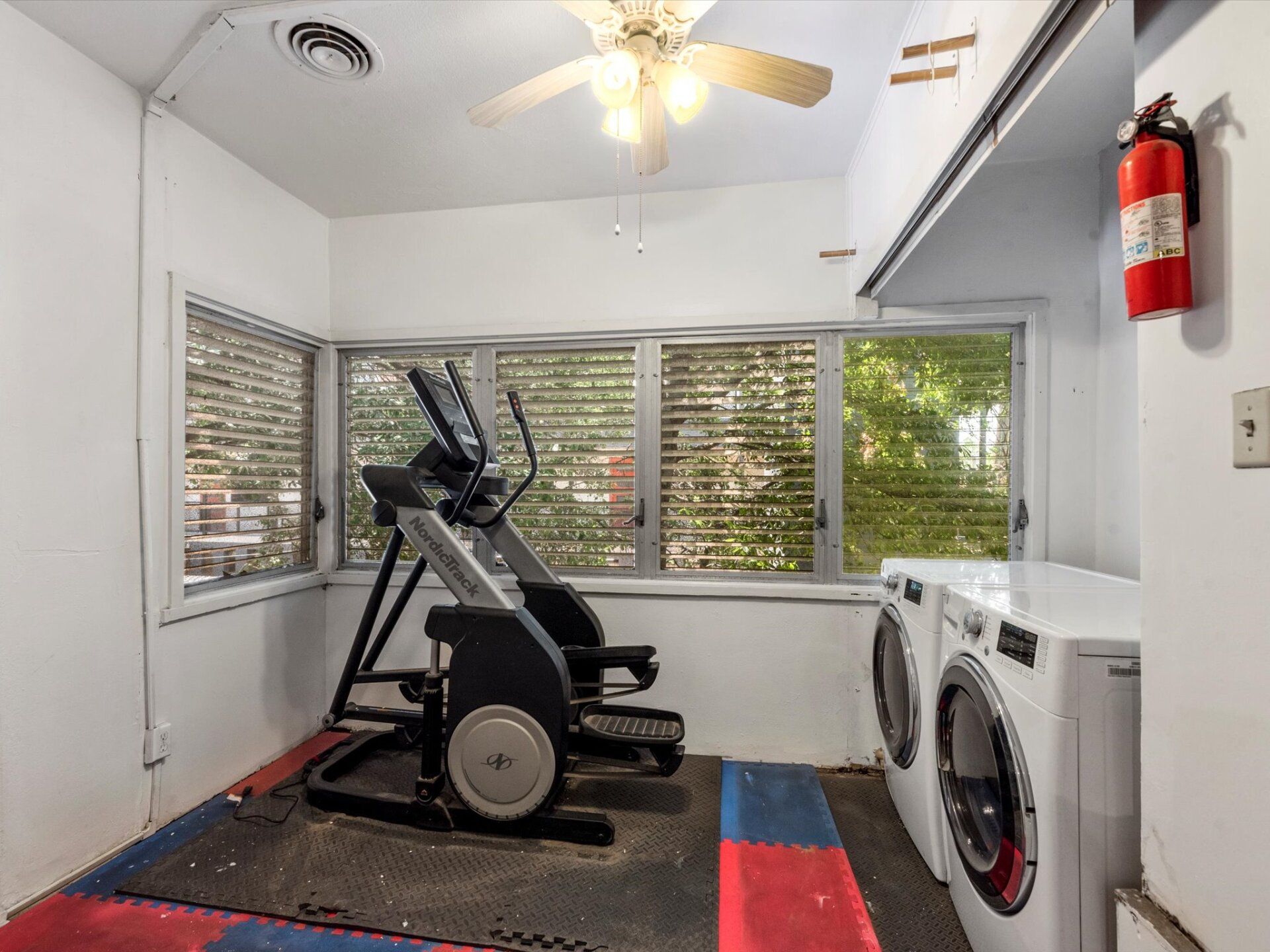 Fitness room and washer and dryer
