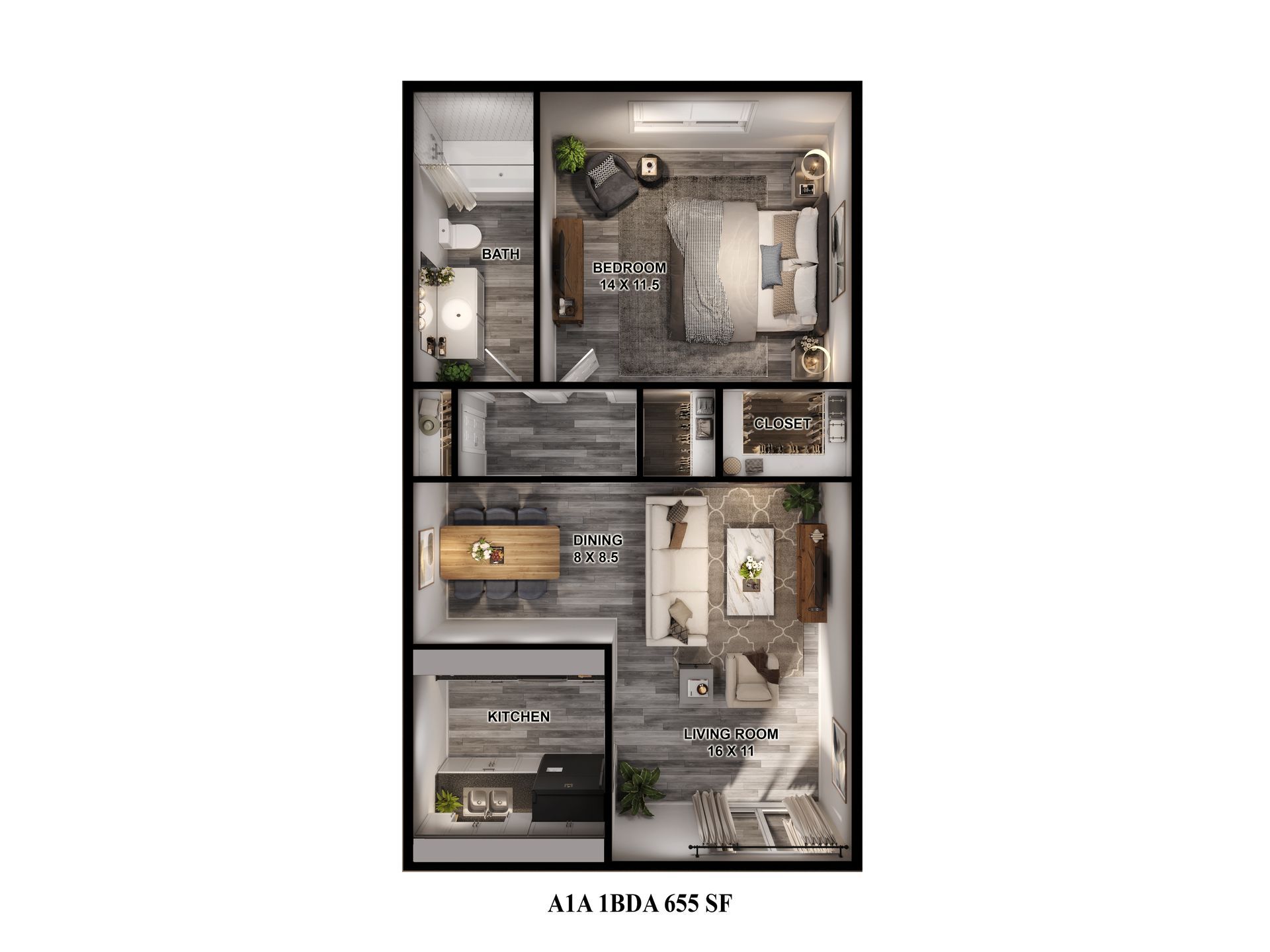Floor Plan: 1 Bed 1 Bath Townhome