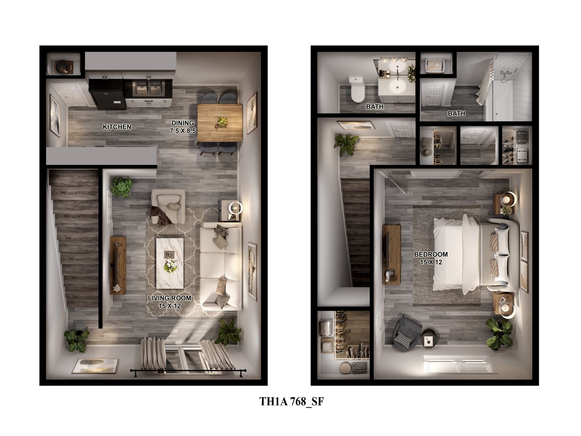 Floor Plan: 1 Bed 1 Bath Townhome