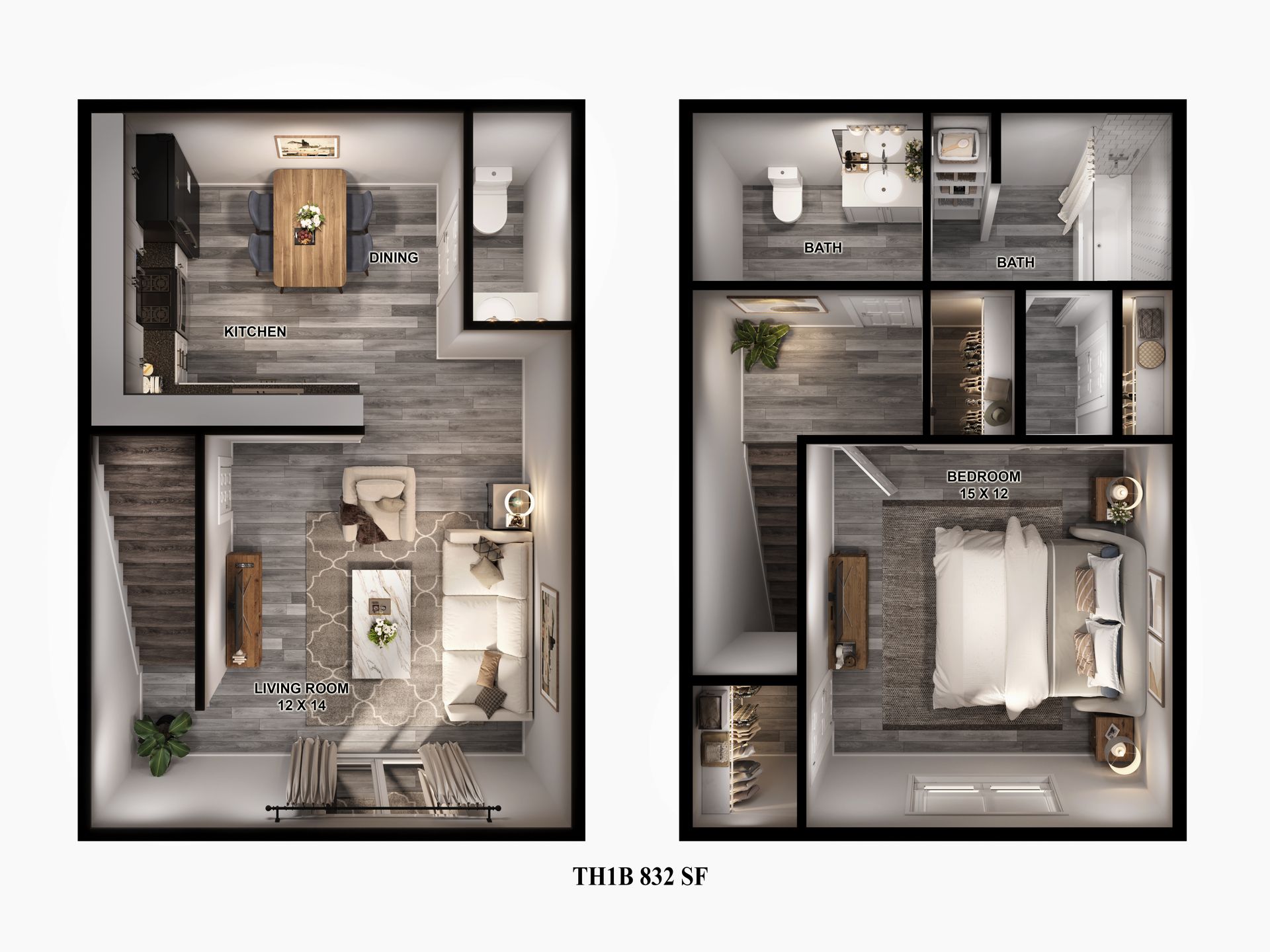 Floor Plan: 1 Bed 1 Bath Townhome