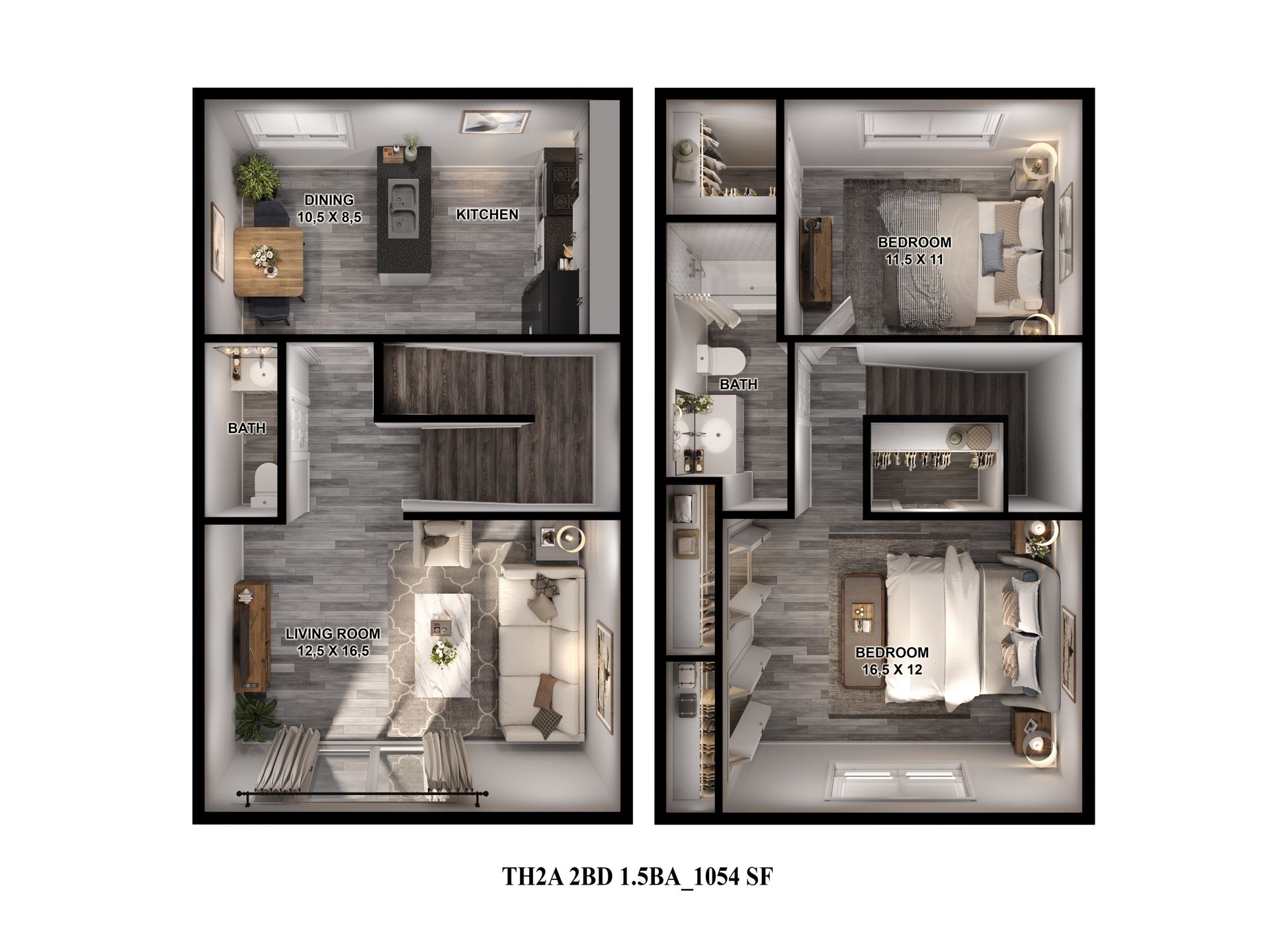 Floor Plan: 2 Bed 1.5 Bath Townhome