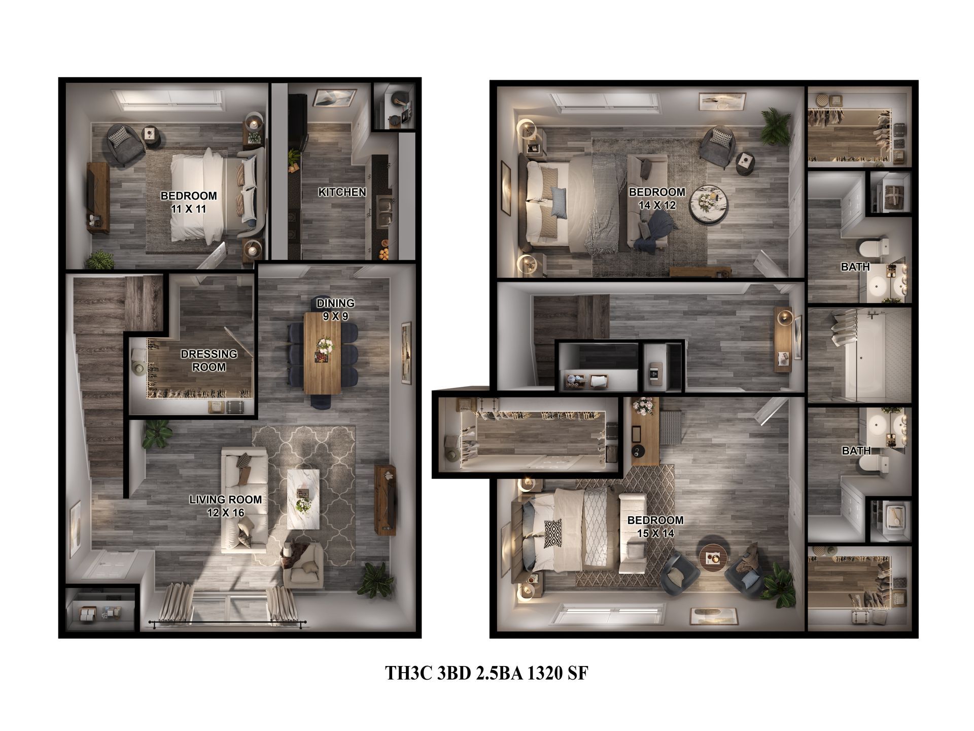 Floor Plan: 3 Bed 2.5 Bath Townhome