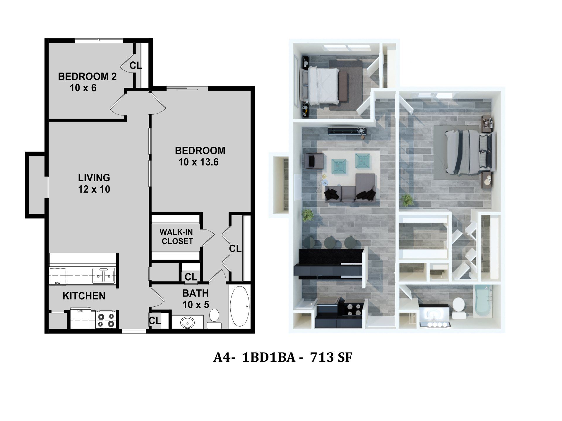 two-bedroom one-bath apartment in Houston. Featuring a modern kitchen, walk-in closet and spacious living room.