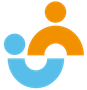 Orange and blue abstract figures representing a parent and child.