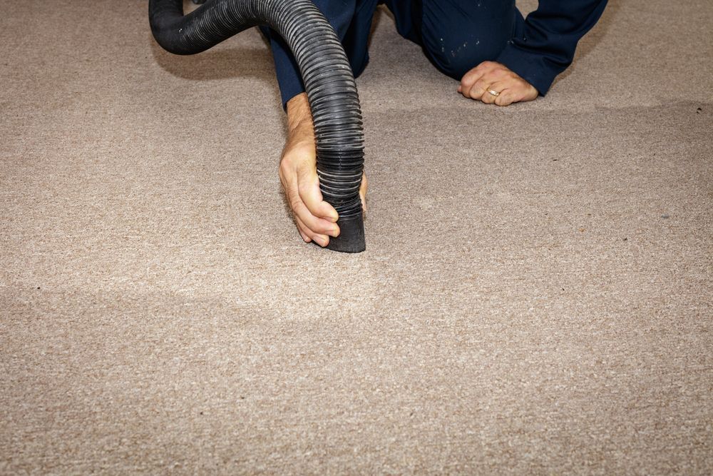 Person Vacuuming Beige Carpet with A Black Hose Attachment — Broadbeach Carpet Cleaning In Broadbeach, QLD