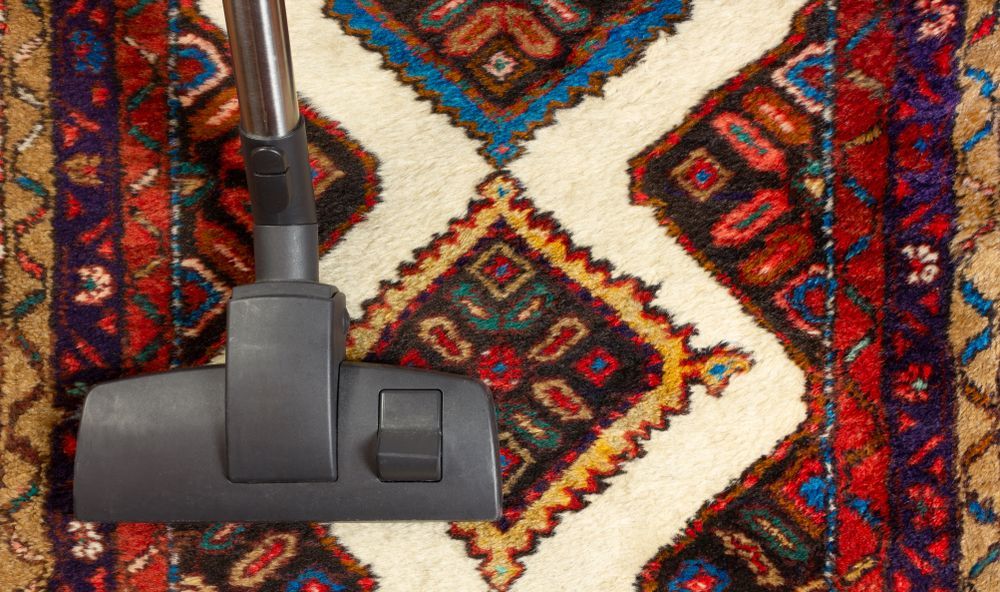 Vacuum Cleaner Head on A Colorful Patterned Rug — Broadbeach Carpet Cleaning In Southport, QLD