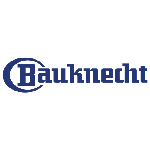 Le logo bauknecht est bleu et blanc sur fond blanc.