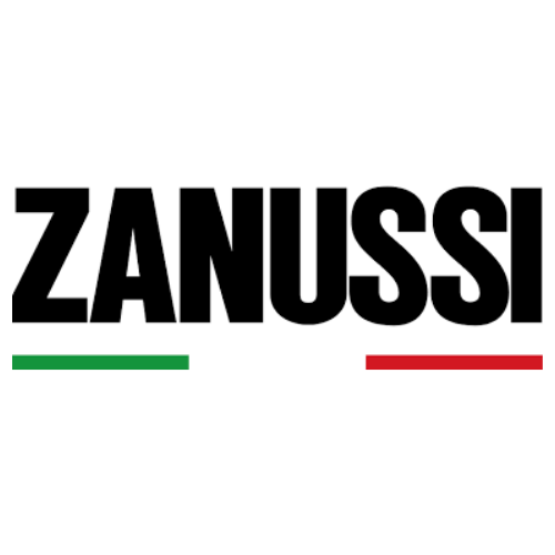 Le logo de zanussi est noir avec une bande verte et rouge.