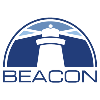A beacon logo with a lighthouse in the middle