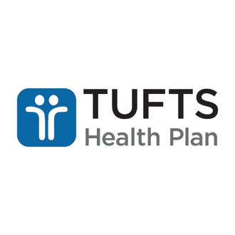 The tufts health plan logo is a blue and black logo with two people.