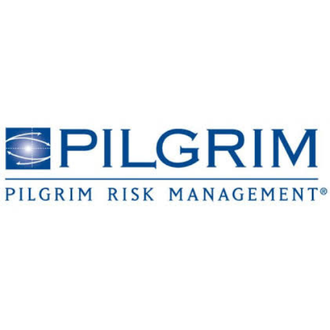 A pilgrim risk management logo on a white background