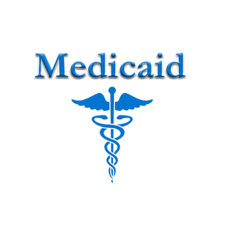 A logo for medicaid with a caduceus symbol
