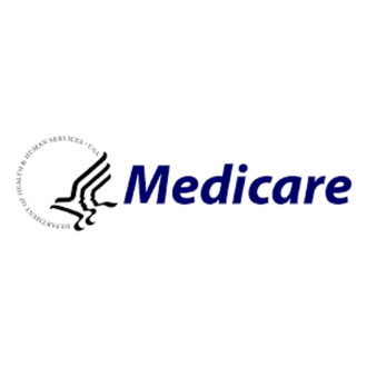 A medicare logo with a bird on it on a white background.
