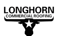 The logo for longhorn commercial roofing is a texas map with a bull and a star.