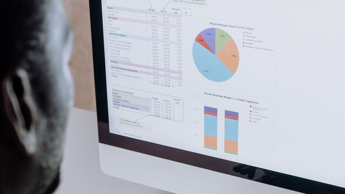 Man looking at website data graphs