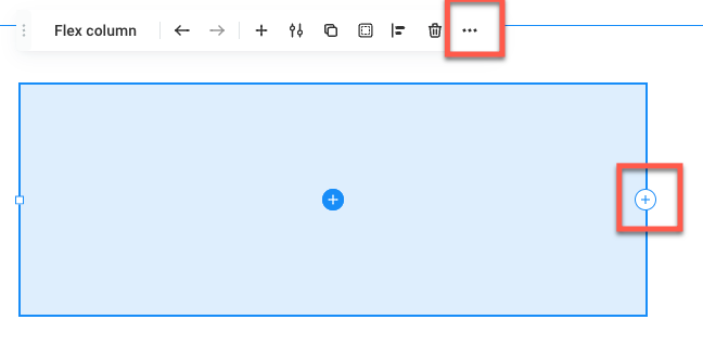 A blue rectangular box with a plus symbol in the center, and UI elements.