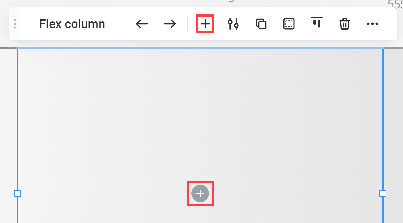 Flex column interface with a plus button to add elements.