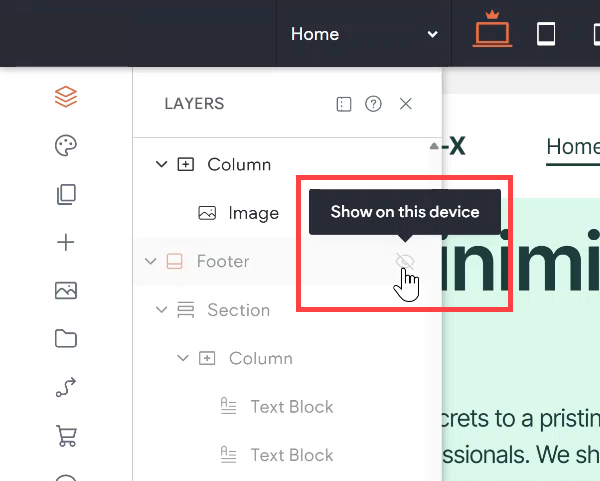 Interface showing a website editor, highlighting 